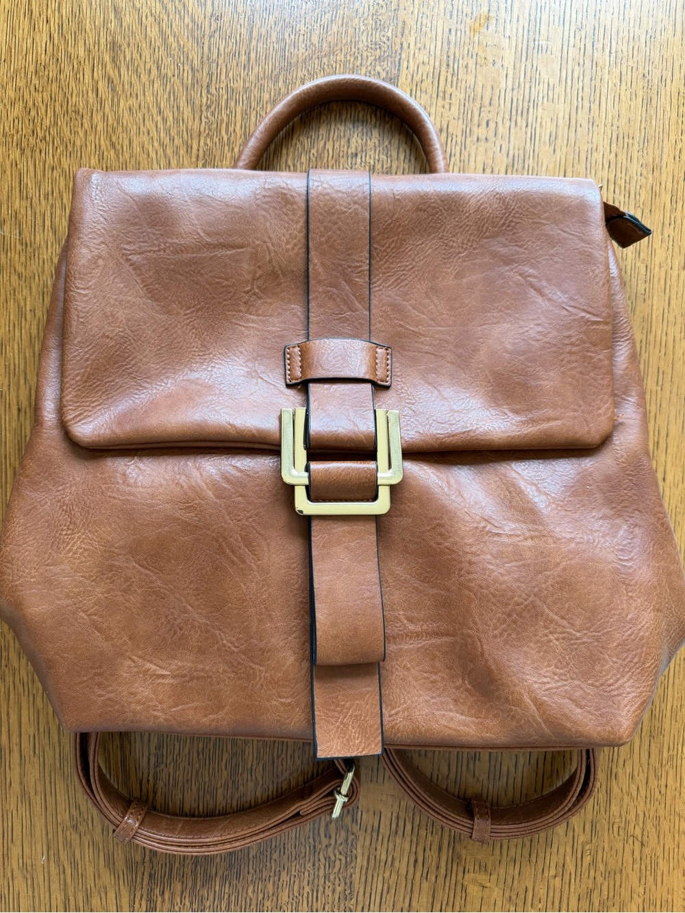 Classic Tan Leather-Style Backpack Handbag
